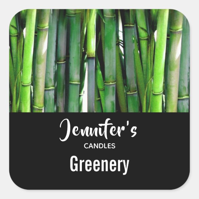 Green Bamboo Stalks Nature Foto - Candle Business Quadratischer Aufkleber (Vorderseite)