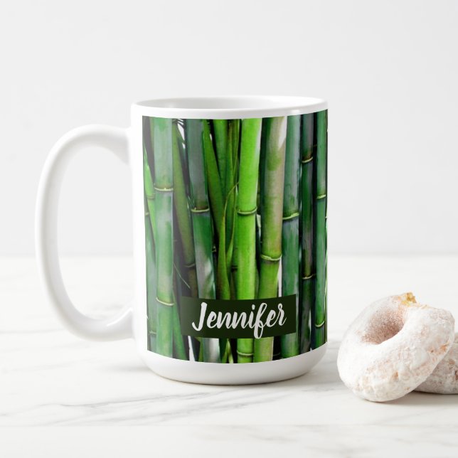 Green Bamboo Stalks Naturfotografie Kaffeetasse (Mit Donut)