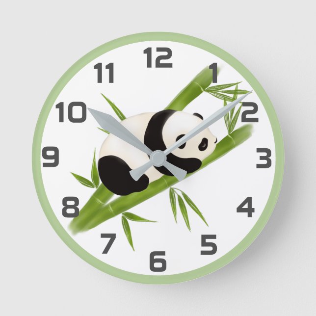 Green Bamboo Trees Panda Bear Wall Clock Runde Wanduhr (Vorderseite)