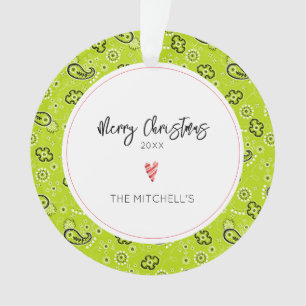 Green Bandana Pattern NAME Annual Christmas Ornament