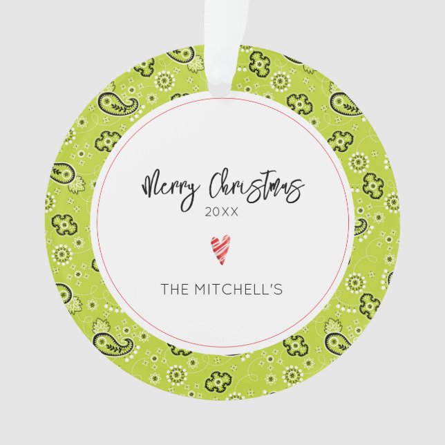 Green Bandana Pattern NAME Annual Christmas Ornament (Vorderseite)