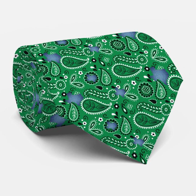 Green Bandana und Denim Texas Neck Tie Krawatte (Gerollt)