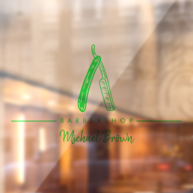 Green Barber Razor Logo Business Fensteraufkleber (Blatt 2)