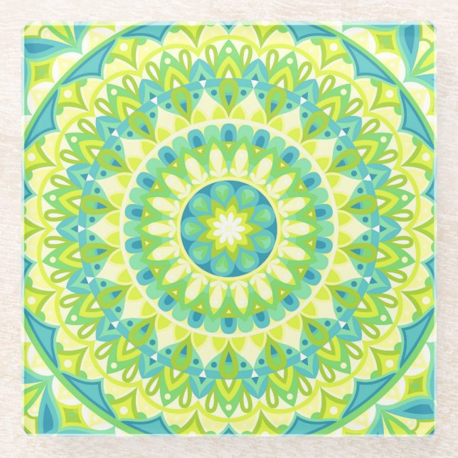 Green Base Mandala Glasuntersetzer (Vorderseite)