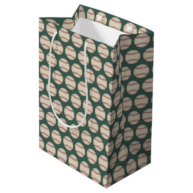 Green Baseball Gift Bag Mittlere Geschenktüte (Rückseite Schrägansicht)