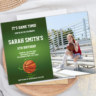 Green Basketball Geburtstagseinladungen mit Foto Einladung