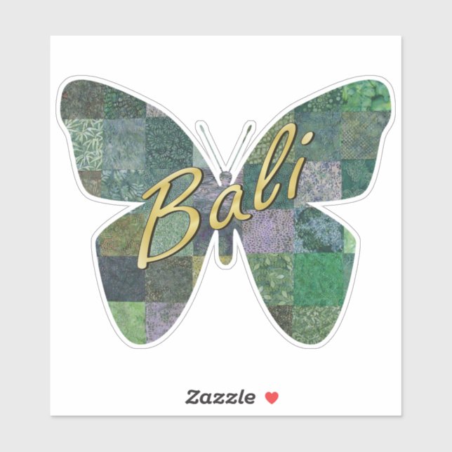 Green Batik Patchwork Butterfly Sticker (Blatt)
