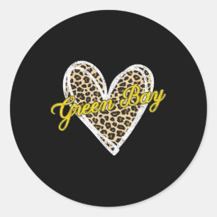 Green Bay Heart Leopard Vintage für Frauen Mädchen Runder Aufkleber