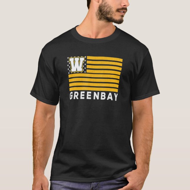 Green Bay USA Flag Dark GreenYellow Green Bay Amer T-Shirt (Vorderseite)