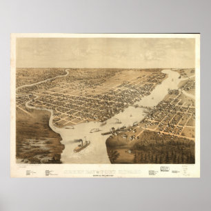 Green Bay WI 1867 Antique Panoramabalkarte Poster