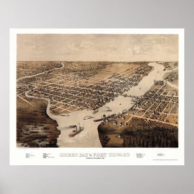 Green Bay, WI Panorama Karte - 1867 Poster (Vorne)