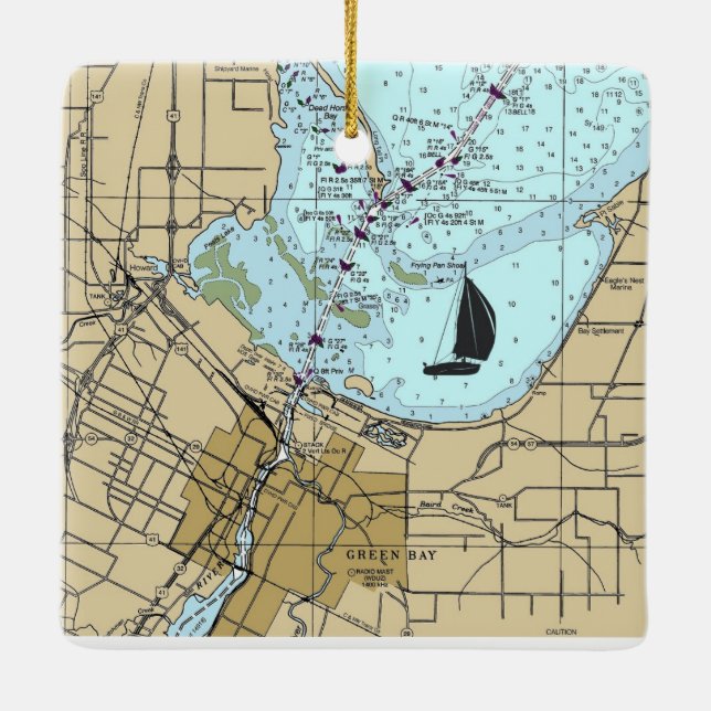 Green Bay WI-Seekarte Keramikornament (Rückseite)