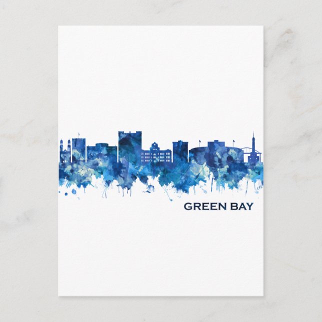 Green Bay Wisconsin Skyline Blue Feiertagspostkarte (Vorderseite)