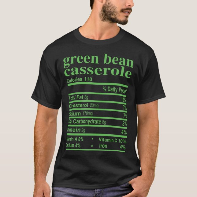 Green Bean Casserole Costume Thanksgiving Nutritio T-Shirt (Vorderseite)