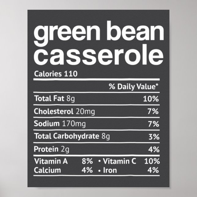 Green Bean Cerole Nutrition Facts Funny Thanksg  Poster (Vorne)