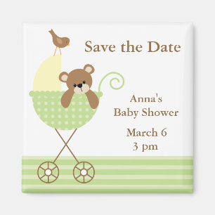 Green Bear Baby Dusche Save the Date Magnet