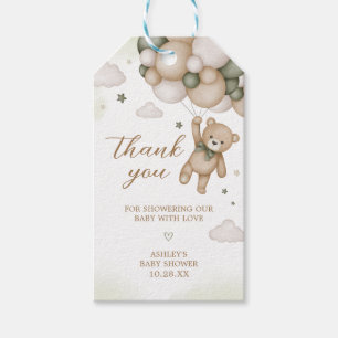 Green Bear Balloon Baby Shower Fevor Tags Geschenkanhänger