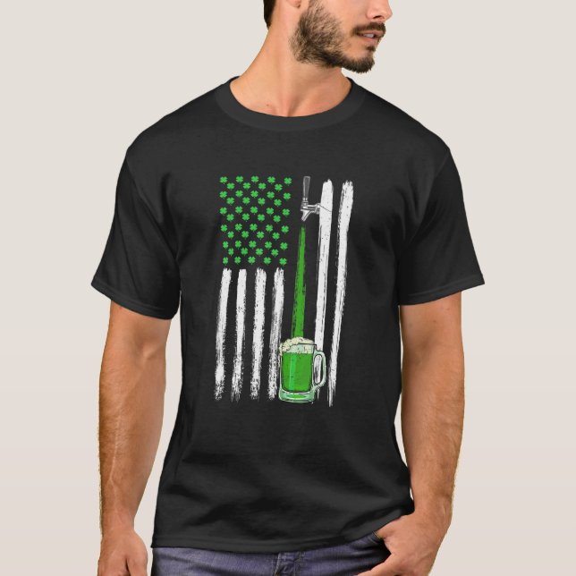 Green Beer American Flag Irsish St Patricks Day T-Shirt (Vorderseite)