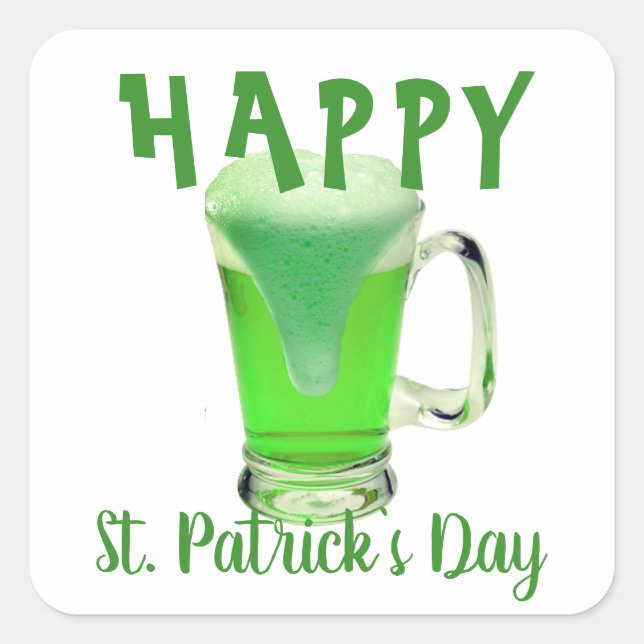 Green Beer Glass Happy St Patrick`s Day Quadratischer Aufkleber (Vorderseite)