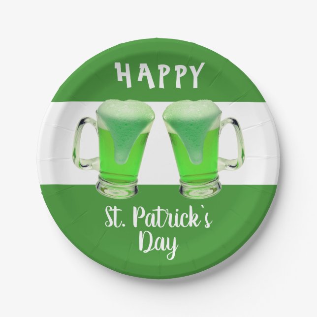 Green Beer Glass Happy St Patrick's Day Tellers Pappteller (Vorderseite)