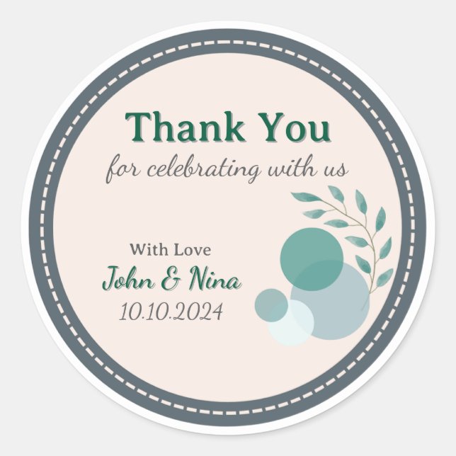 Green & Beige Anniversary Thank You Sticker (Vorderseite)