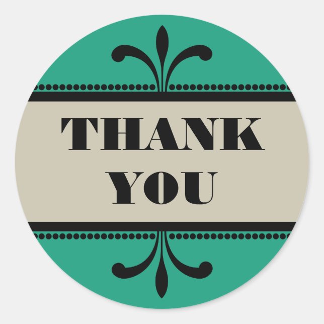 Green/Beige Extravagant Art Deco Danke Stickers (Vorderseite)