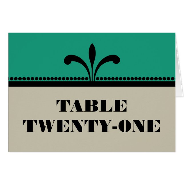 Green/Beige Extravagant Art Deco Tischnummer Card (Vorderseite (Horizontal))
