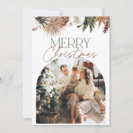 Green Beige Rustic Arch Foto Weihnachtskarte Feiertagskarte
