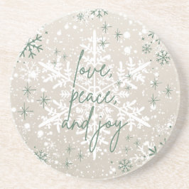 Green Beige Schneeflocken Liebe Peace Joliday Getränkeuntersetzer