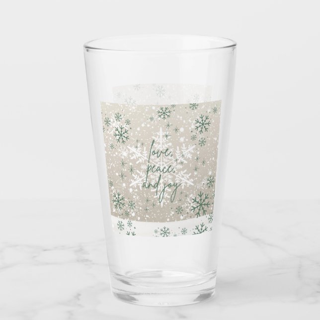Green Beige Schneeflocken Liebe Peace Joliday Glas (Vorderseite)