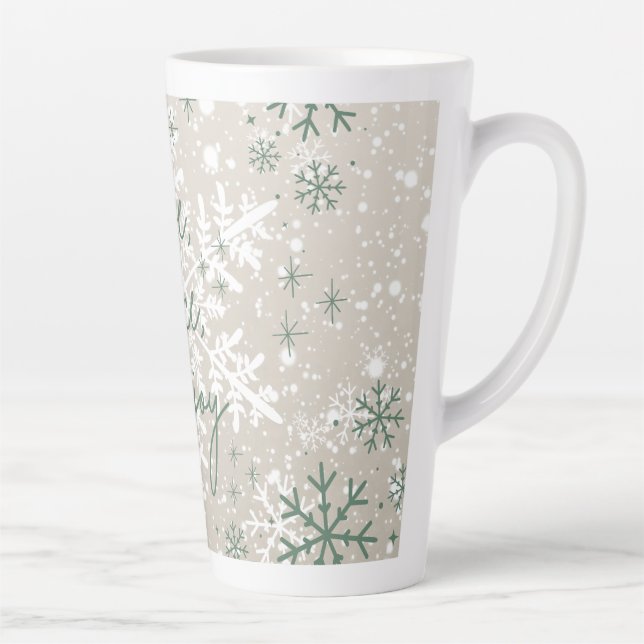 Green Beige Schneeflocken Liebe Peace Joliday Milchtasse (Rechts)