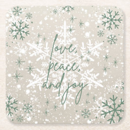 Green Beige Schneeflocken Liebe Peace Joliday Rechteckiger Pappuntersetzer