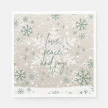 Green Beige Schneeflocken Liebe Peace Joliday