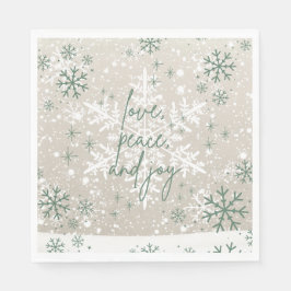 Green Beige Schneeflocken Liebe Peace Joliday Serviette