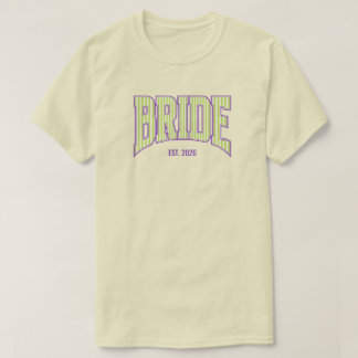 Green + Beige Stripe Purple Varsity BRIDE T-Shirt
