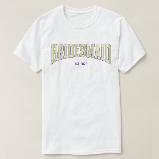 Green + Beige Stripe Purple Varsity BRIDESMAID T-Shirt (Design vorne)
