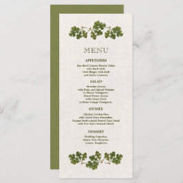 Green Beige Vintage Oak Blätter Hochzeitmenü Karte