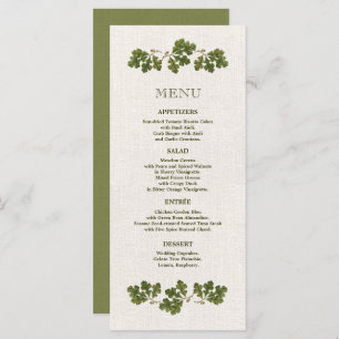 Green Beige Vintage Oak Blätter Hochzeitmenü Karte