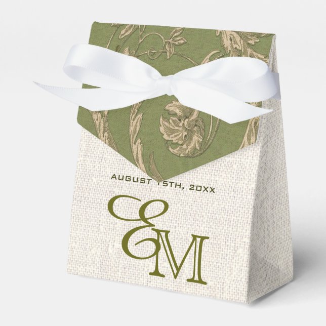 Green Beige Vintage Pattern Burlap Wedding Geschenkschachtel (Vorderseite)