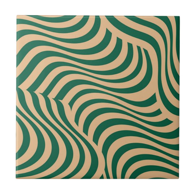 Green Beige Zebra Stripe Moderner Minimalistischer Fliese (Vorderseite)