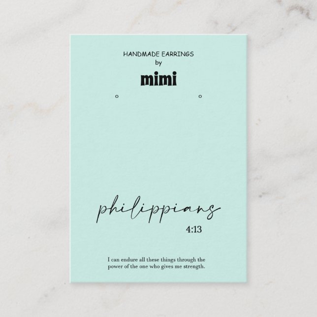 Green Bible Verse Earring Display Business Card Visitenkarte (Vorderseite)