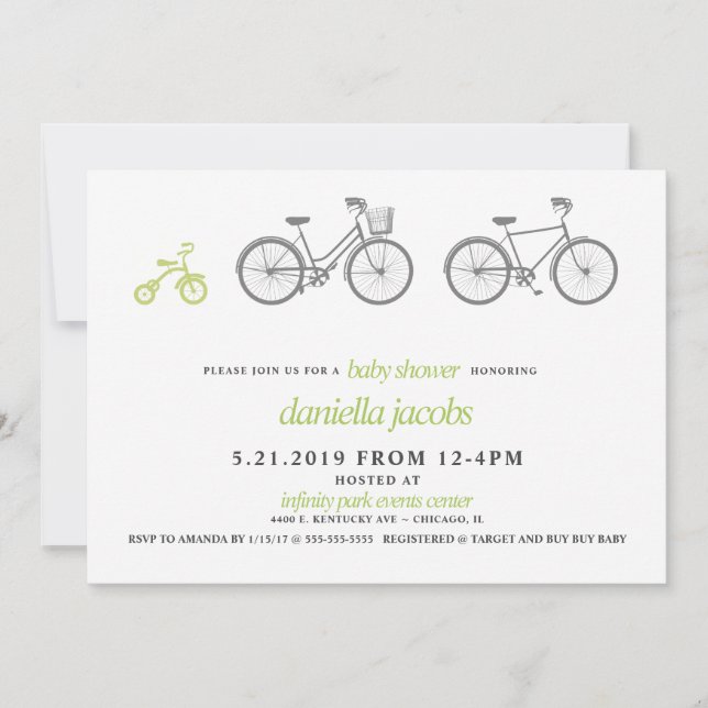Green Bicycle Baby Shower Einladung (Vorderseite)