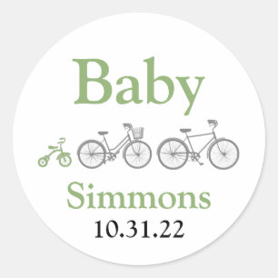 Green Bicycle Baby Shower Runder Aufkleber