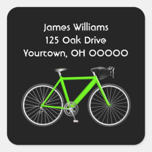 Green Bicycle on Black Quadratischer Aufkleber