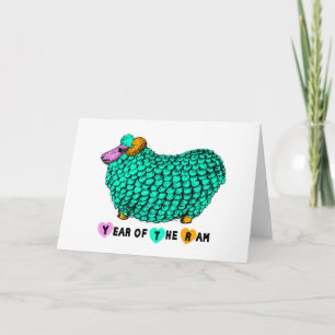 Green Big Ram Chinese New Year Zodiac Card Feiertagskarte