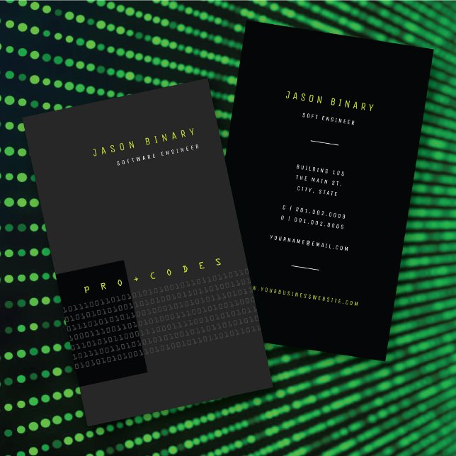 Green Binary Code Computer Tech Modern Minimalisti Visitenkarte (Green Binary Code Computer Program Tech Modern Minimalist Business Card @ zazzle.com/color_therapy)