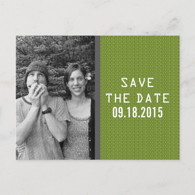 Green Binary Code Foto Save the Date Postkarte (Vorderseite)