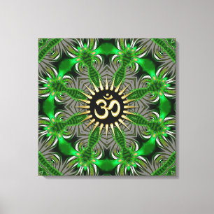 Green Bio Gold Om Sign Mandala New Age Leinwand