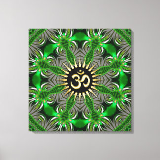 Green Bio Gold Om Sign Mandala New Age Leinwand