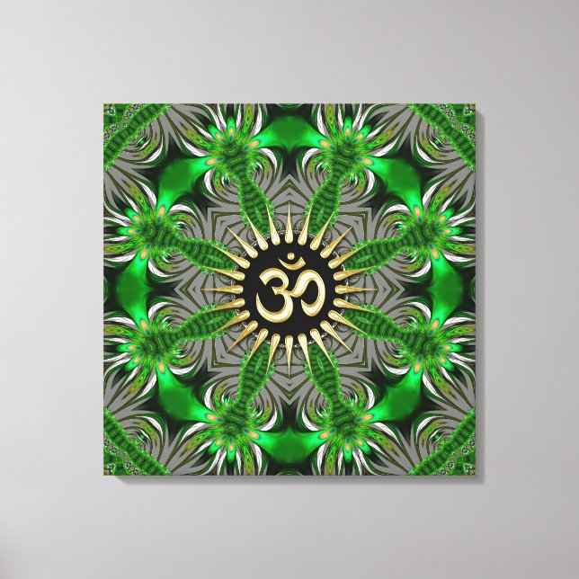 Green Bio Gold Om Sign Mandala New Age Leinwand (Vorderseite)